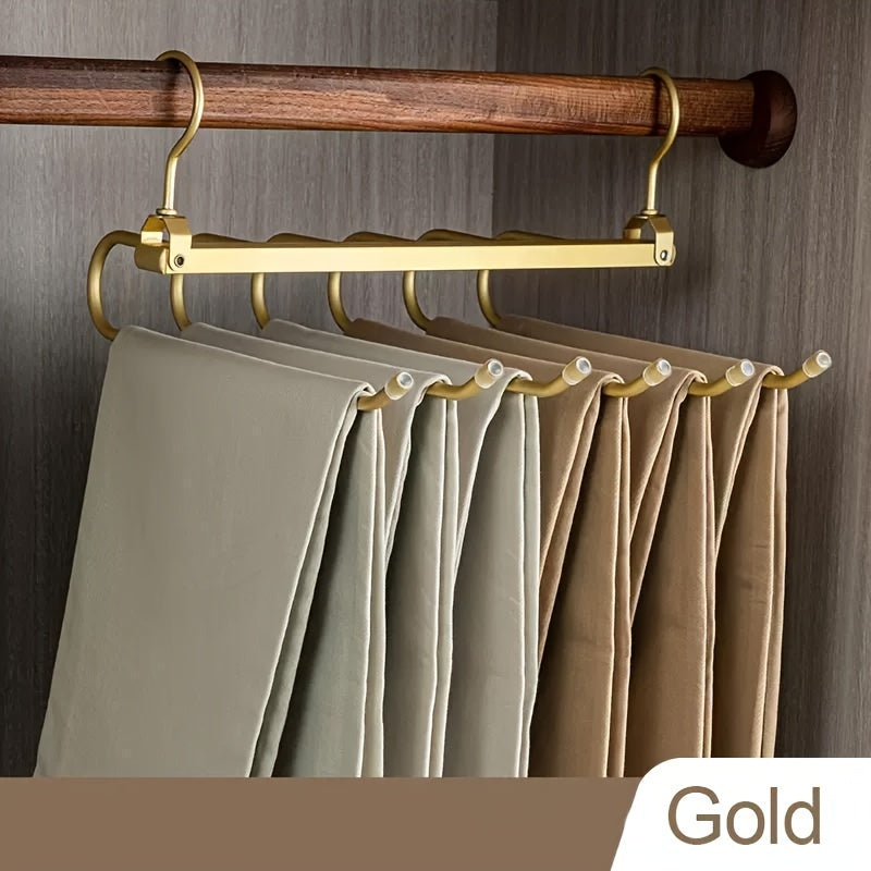 Golden Over-the-Door Metal Hook Rack - Sleek and Space-Saving Design with Multiple Hooks for Hanging Coats, Towels, Bags, and Robes. Organize your Home with this Elegant Foldable Door Hook Organizer, Perfect for Clothes and Accessories.