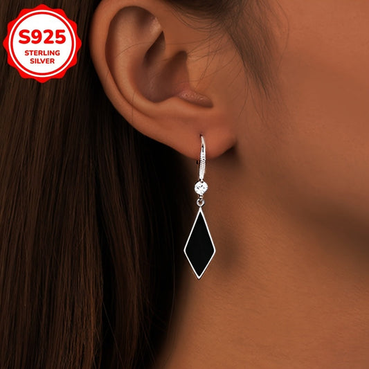 Elegant dangle style rhombus drop earrings with zirconia accents, made from exquisite Sterling Silver S925. Fashionable and chic jewelry for women with a touch of glamour.