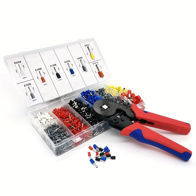 Electrician's Crimping Tool Set for Tubular Terminals, 0.25-10mm Range, Ideal for 23-7AWG Wires.