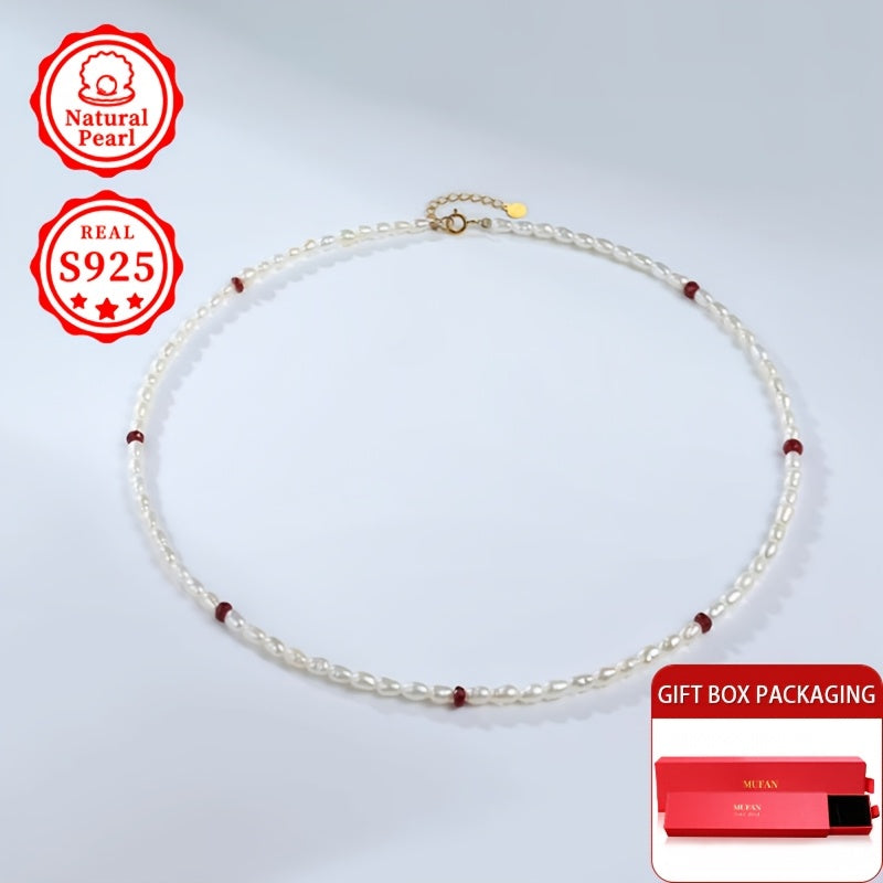 Stylish and Luxurious Freshwater Pearl Necklace for Women - Featuring an S925 Silver Clasp, Adjustable Strand of 3-4mm Rice Shaped June Birthstone Pearls, Perfect Gift Presented in a Gift Box