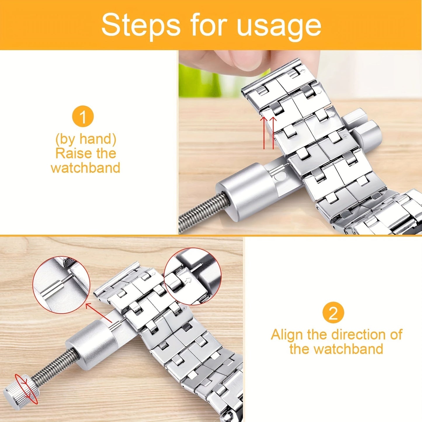 Watch Link Removal Tool Set with User Manual - 39 pieces included. Perfect for adjusting, replacing, and resizing watch bracelets. Includes Watch Link Remover, 20 Spring Bars, and 13 Spare Needles. Great for gifting.