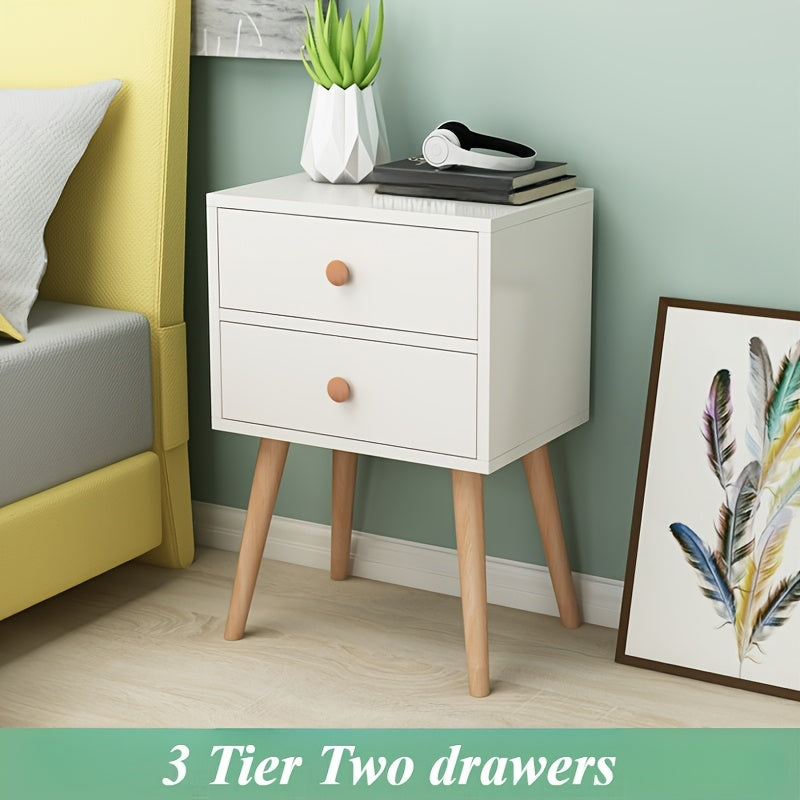 Stylish minimal bedside table with lockable storage shelf and solid wood legs for bedroom.