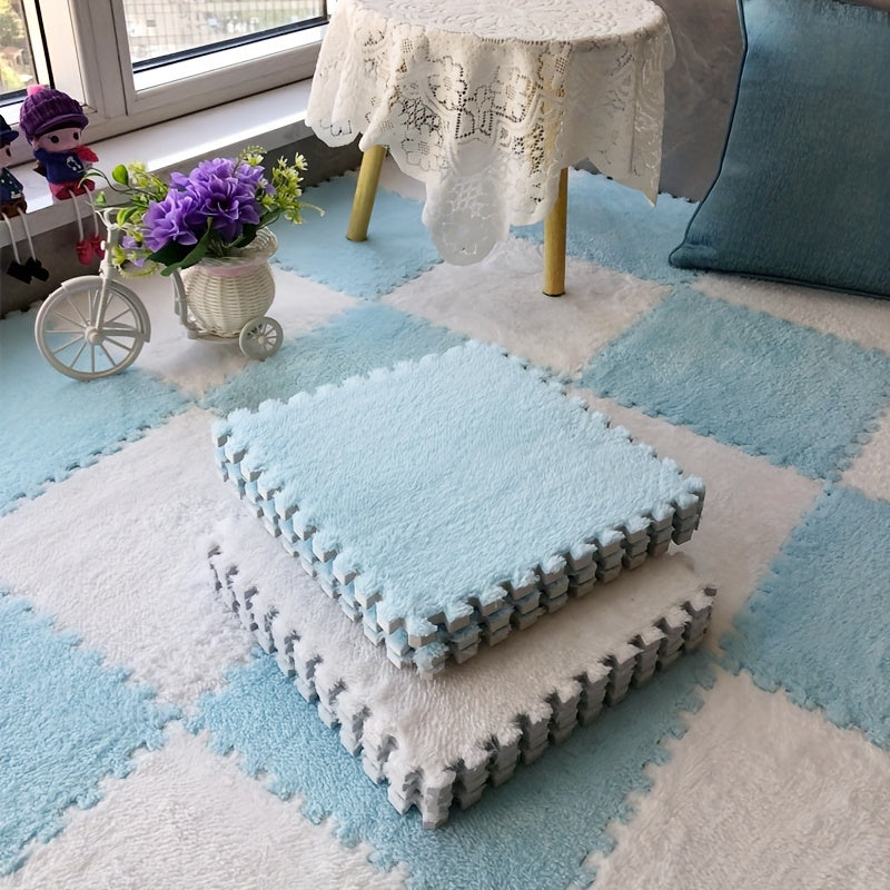 Velvet Patchwork Floor Mat for Room Bay Window with Convenient Storage, Washable Material.