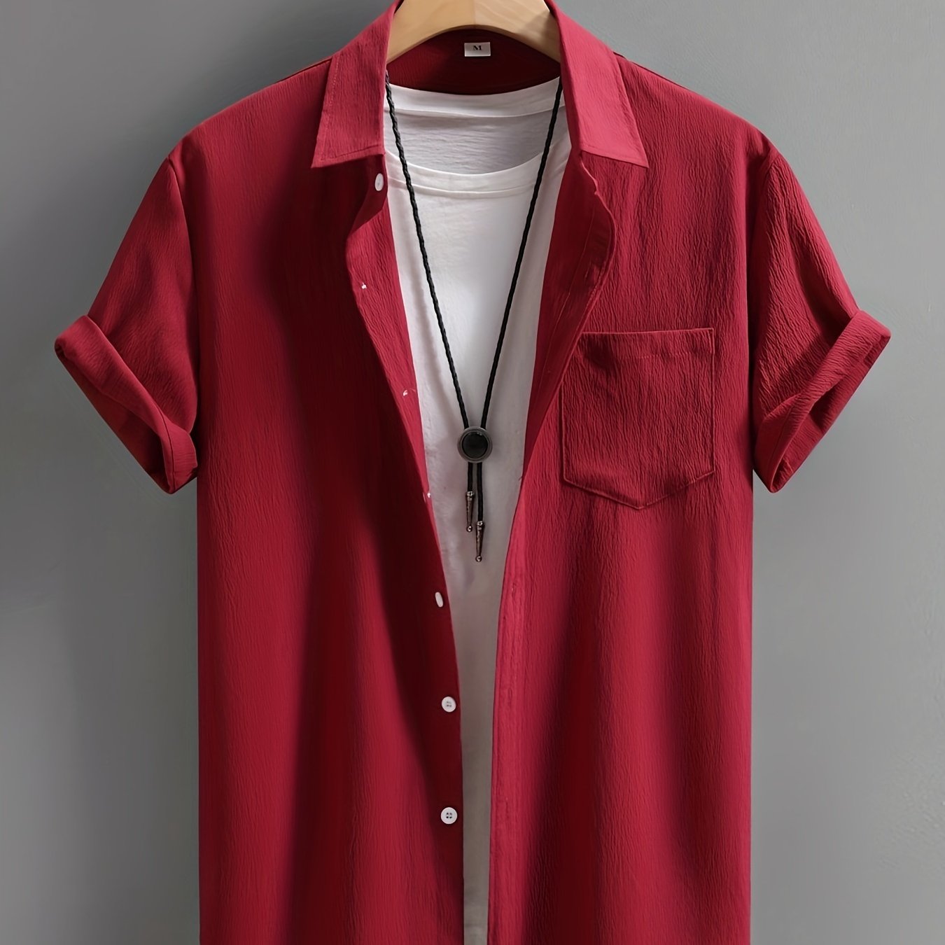 Men's plus size summer shirt, casual style with washed wrinkles effect.