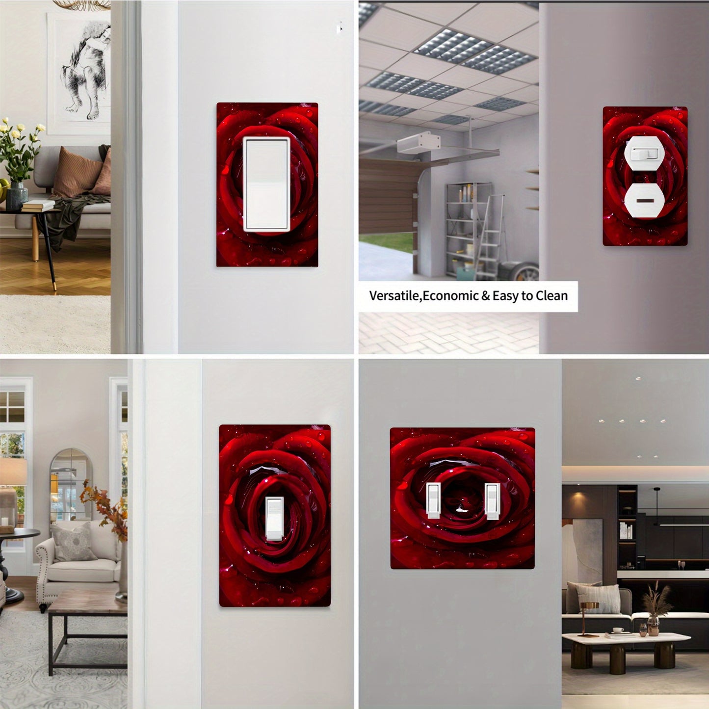 1pc ACOZUHSE Fresh Red Rose Light Switch Cover, suitable for various rooms and indoor/outdoor use.