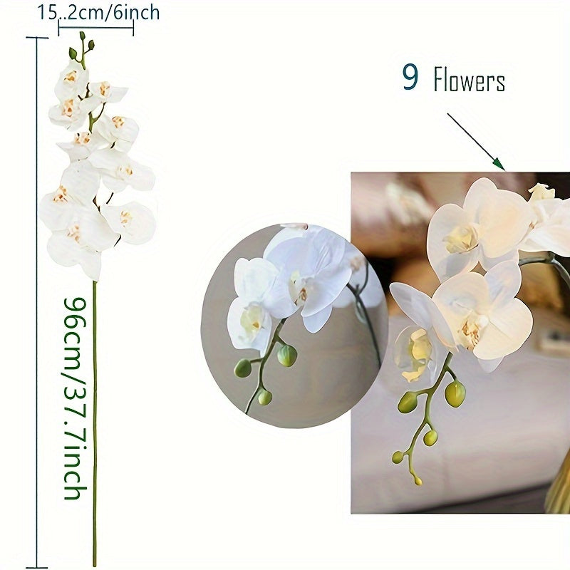 Elegant white artificial orchid stem for home and garden decor, anniversaries, holidays, and more.