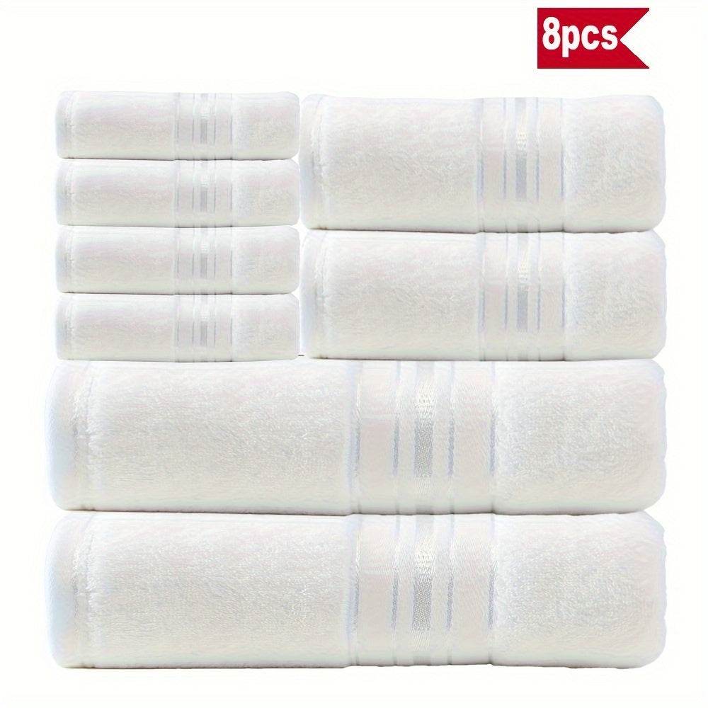 Set of 8 cotton towels for bathroom, spa, travel, and home with high water absorption and thickness