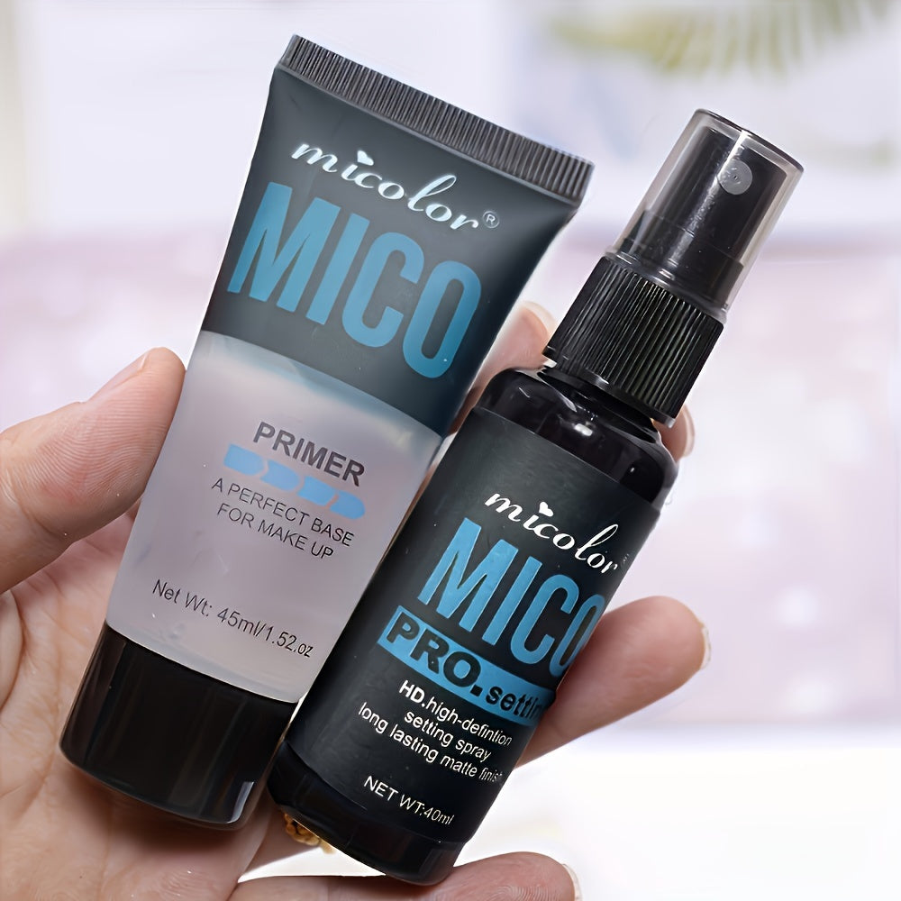 MICOLOR 2pcs Makeup Primer and Setting Spray Duo, Hydrating Formula, Fair Tone, Less than 1 Fl Oz Each