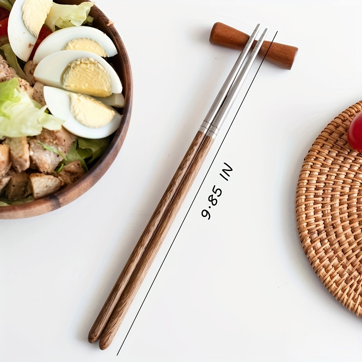 1 pair of stylish and durable wooden and stainless steel chopsticks