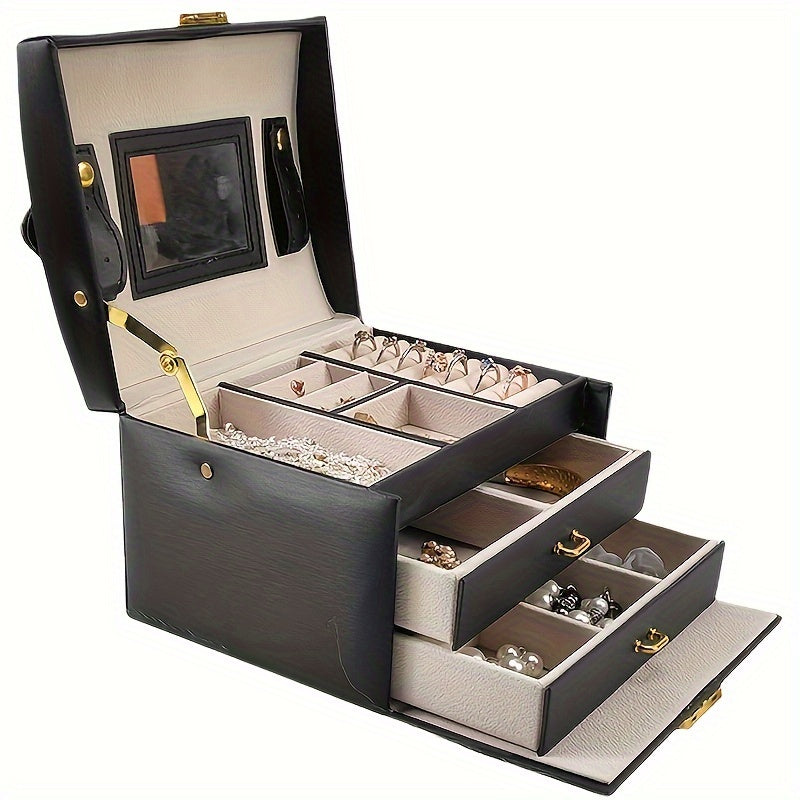 Elegant leather jewelry box with multiple compartments - perfect gift for Valentine's Day or Mother's Day.