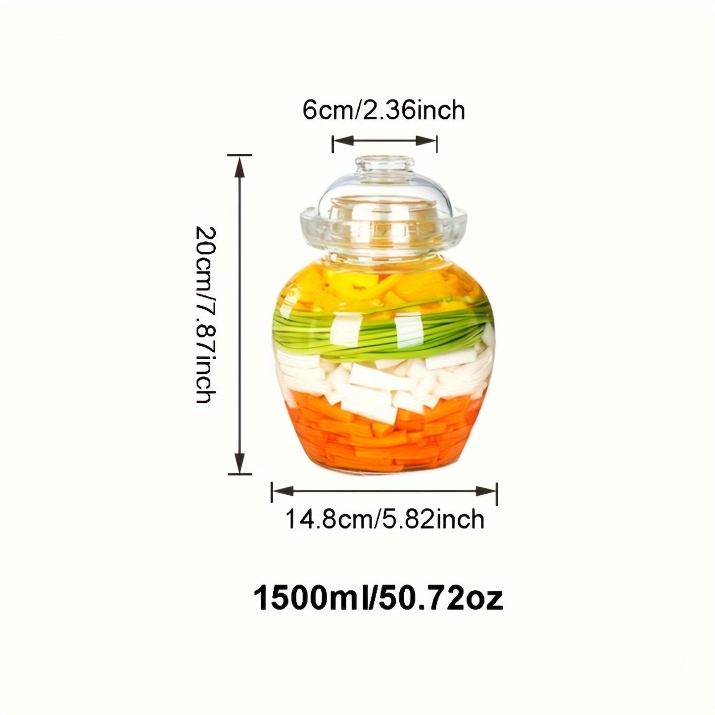 Glass fermentation jar: 2500ml/84.53oz, 6cm/2.36inch, 24cm/9.45inch, 16.8cm/6.61inch - Ideal for kimchi, pickles and more - Sturdy and moisture-resistant.