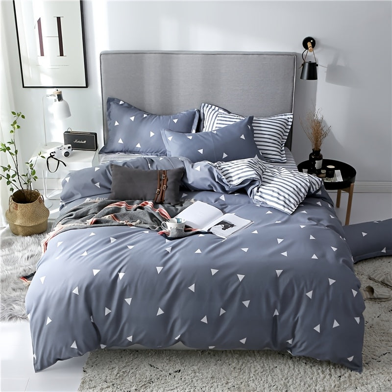 4-piece comfortable and breathable bedding set (1 quilt cover, 1 bed sheet, 2 pillowcases) suitable for living room, bedroom, and home use. Features zipper closure and machine washable.