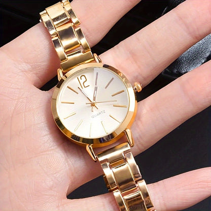 2-piece trendy gold quartz watch and bracelet set for women, perfect for Valentine's Day, Easter, and Eid al-Fitr gifts.