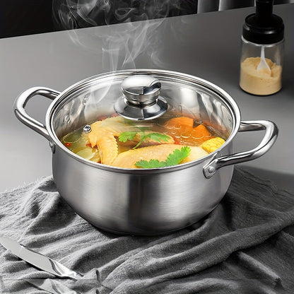 1 Set of 304 Stainless Steel Soup Pot with Lid, Heavy-duty Construction, Even and Fast Heating, Durable Double-layer Bottom, Versatile and Highly Heat Retentive, Suitable for Home, Restaurant, Hotel, Camping, Party Use