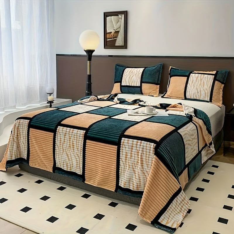 Stay cozy with our modern Plaid Throw Blanket - made from soft flannel for all-season use. This multipurpose woven throw is machine washable, crafted from 100% polyester and weighs 200-250g. Enjoy comfortable bedding with this single-sized throw