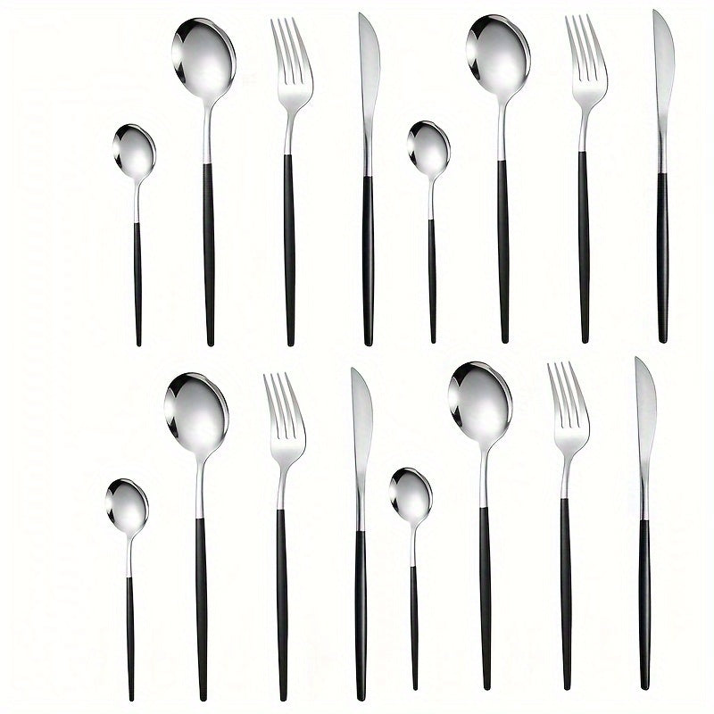 16-piece Stainless Steel Portuguese Cutlery Set for Steak, Dining, and Desserts, ideal for hotels, restaurants, birthdays, festivals, and anniversaries.