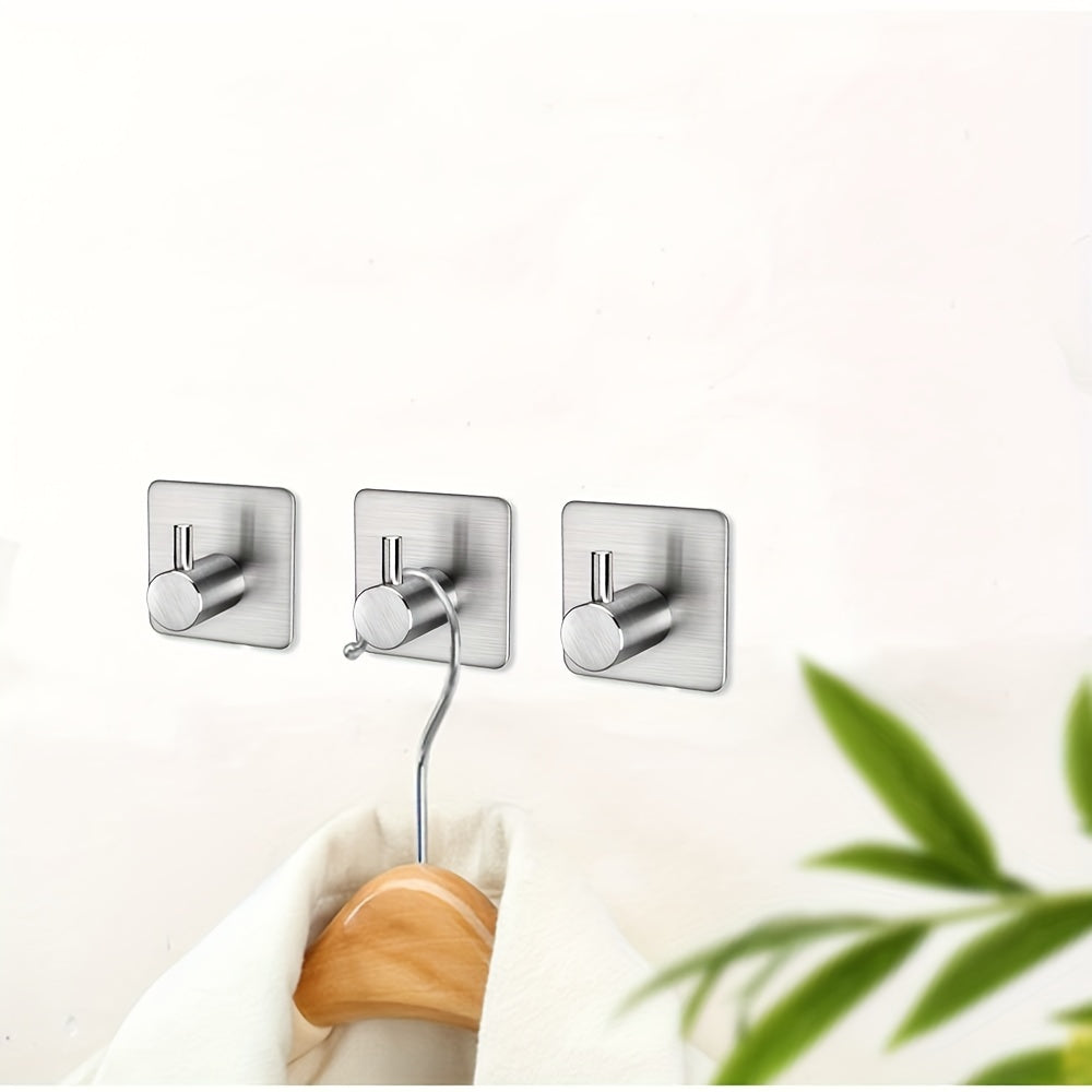 Waterproof stainless steel hooks. Bright-colored self-adhesive SUS304 hooks for walls in bedroom, balcony, bathroom, and kitchen. Heavy-duty for hanging towels, bathrobes, and hats.