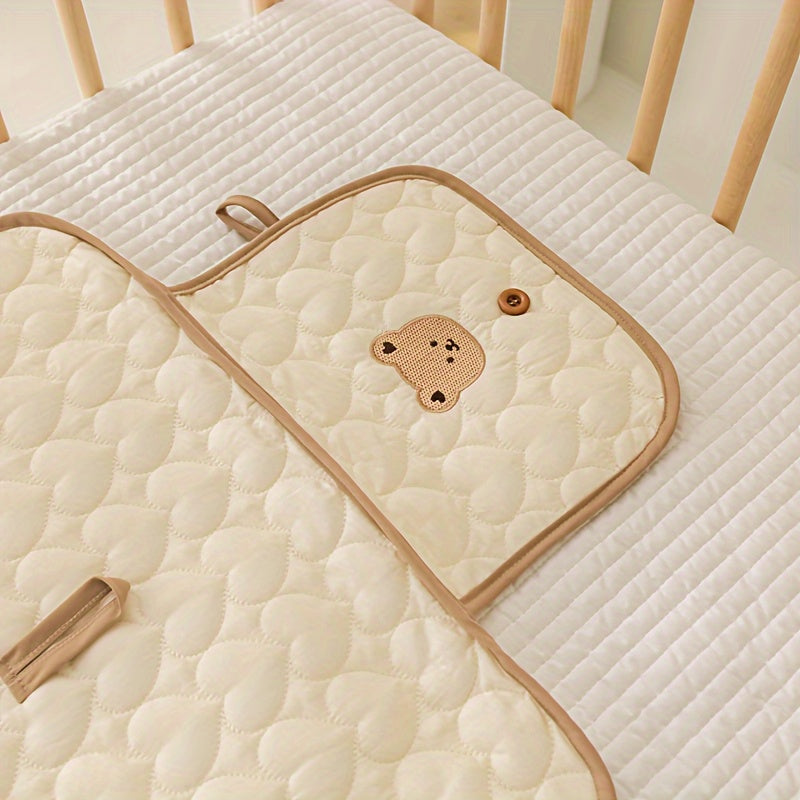 Adorable Beige Animal Embroidered Diaper Changing Pad for Babies and Toddlers