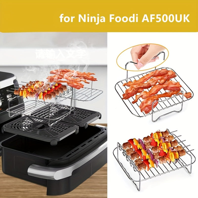 The Air Fryer Accessories Single Layer Rack is a 5-Pin Grill Rack made of 304 Stainless Steel. This Double Layer Ninja Foodi Dual Air Fryer also includes a FlexDrawer Air Fryer AF500UK and a Large Air Fryer Oven Stand with a Dehydrator option.