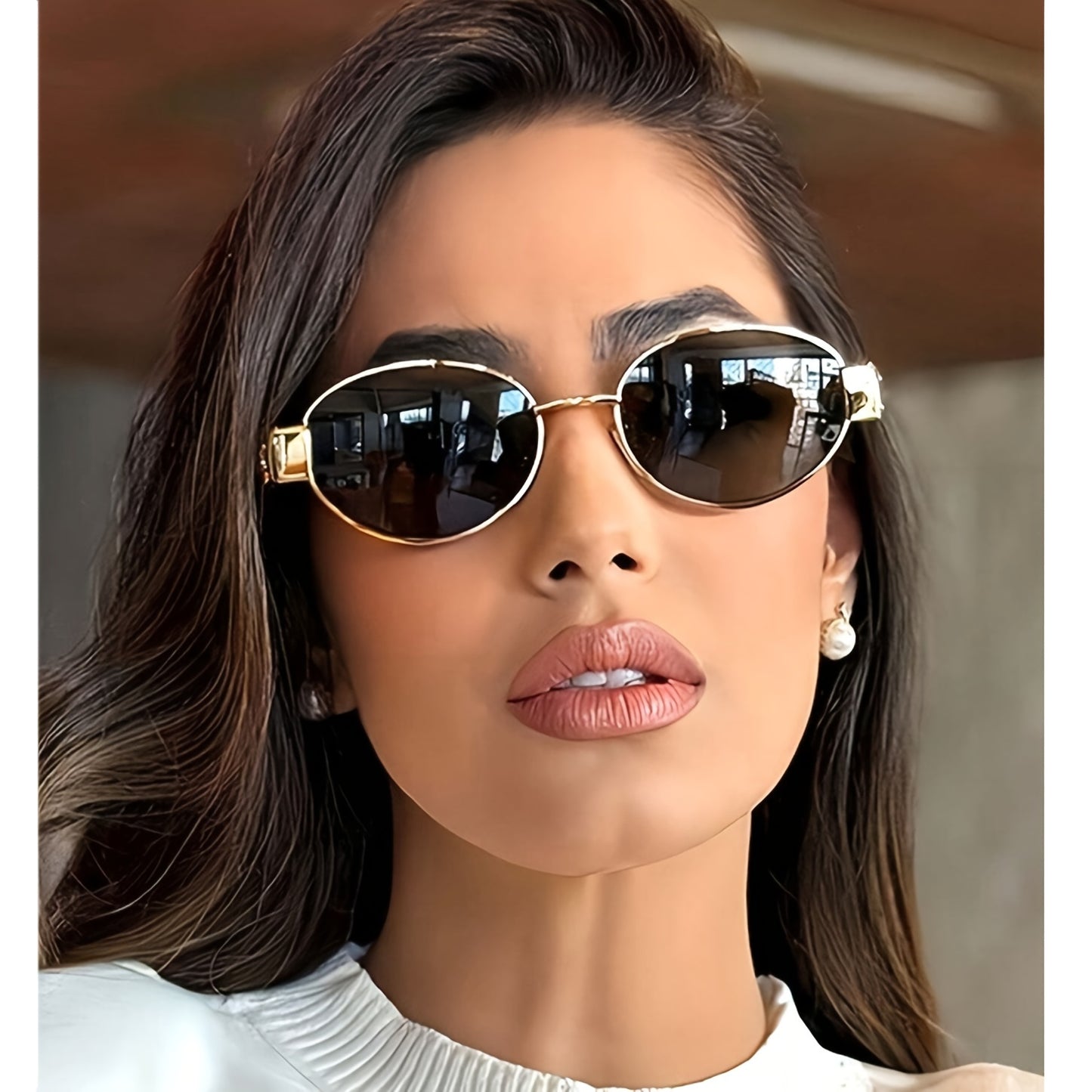 1/2pcs Women's Elegant Oval Fashion Glasses - Delicate Iron Frame with Golden Accents, Polycarbonate Lenses, Stylish and Durable Daily Accessory