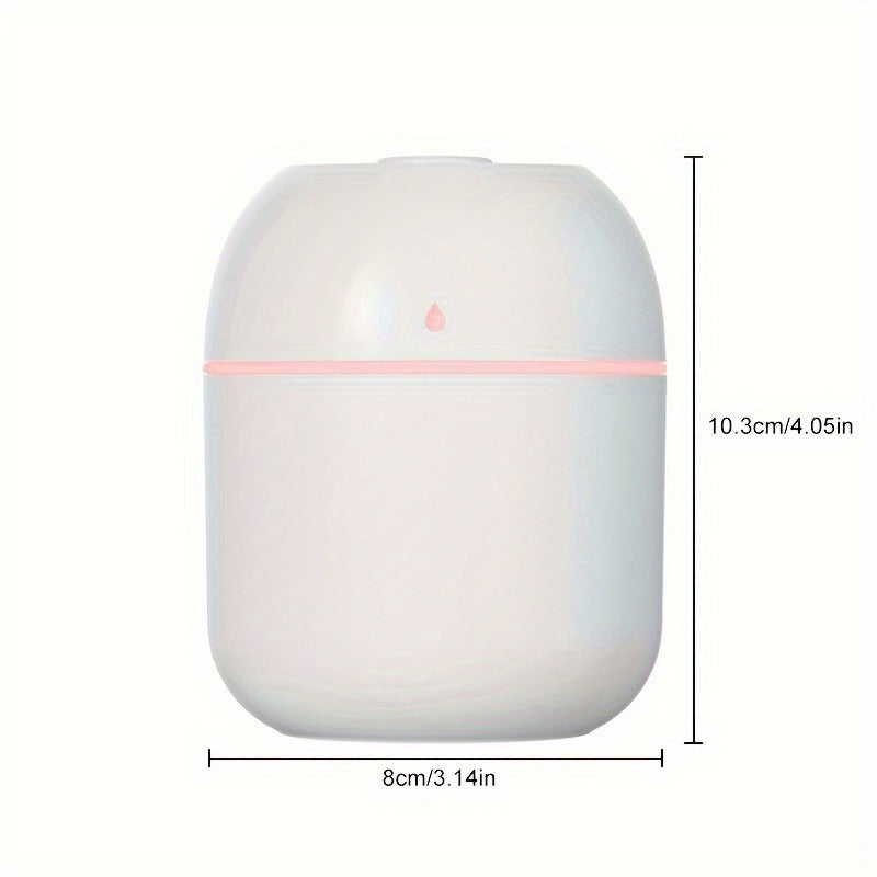 Compact ultrasonic humidifier with USB port, quiet heavy mist, suitable for bedroom, home and car use, operating voltage ≤36V.