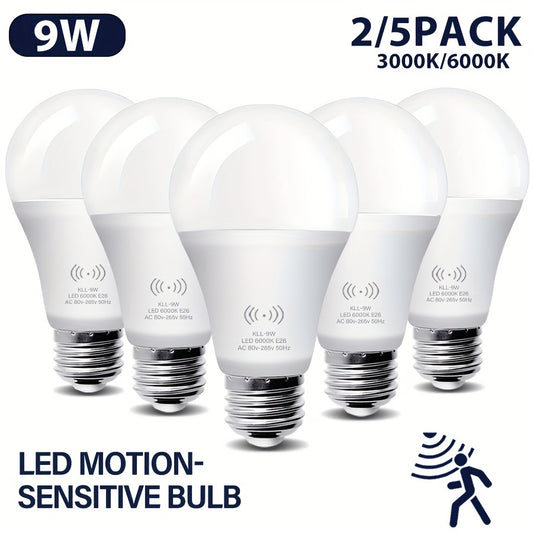 2/5 PK Kasotile 9W A19 Motion Sensor Light Bulbs with automatic dusk to dawn activation, available in Daylight (3000K) and Warm White (6000K) E26.