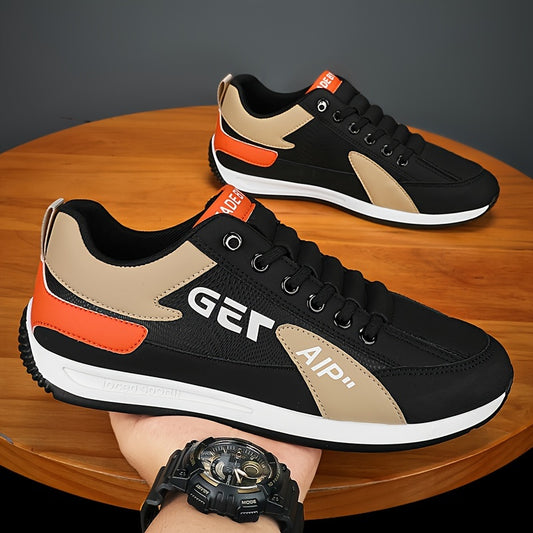 Men's fashion sneakers with thick sole, breathable lining, durable materials, and designer style.