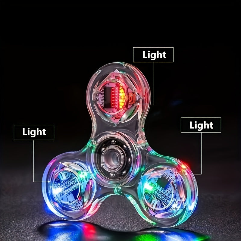 LED light-up transparent fidget spinner for stress relief and fun for all ages.