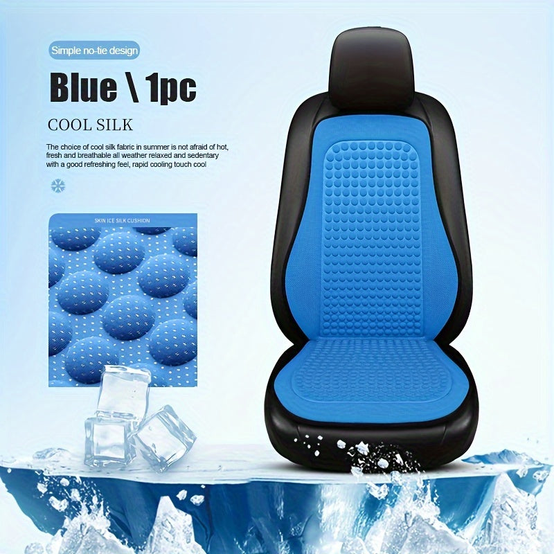 Cooling car seat cushion with breathable fabric, easy install and no-tie design for all seasons.