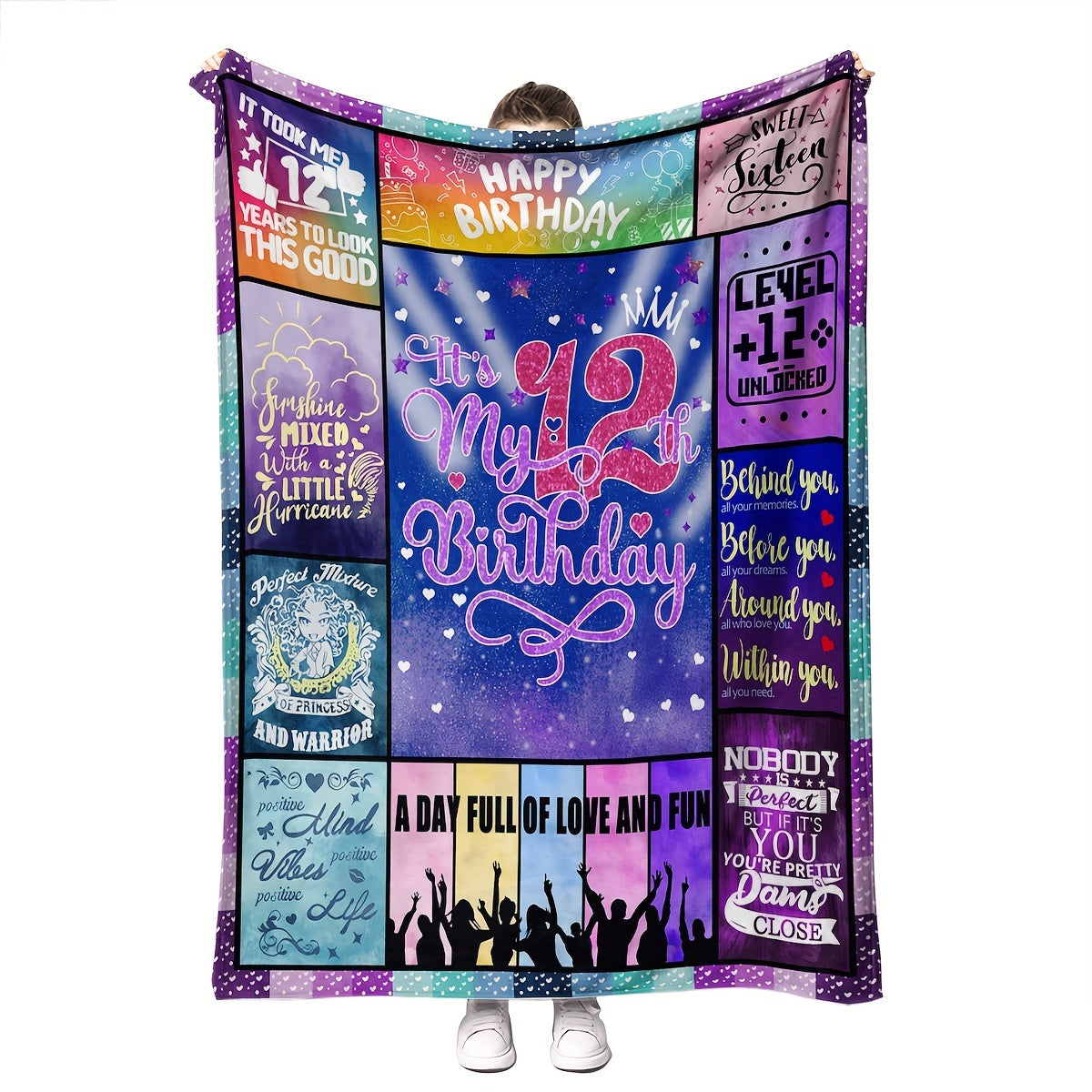 Celebrate Your 12th Birthday in Style with a Vibrant Blanket - This Soft, Cozy Polyester Throw Features Fun Birthday Messages & Patterns - Easy to Clean in the Washing Machine, Perfect for Year-Round Use on the Sofa or Bed - The Ideal Gift for Girls