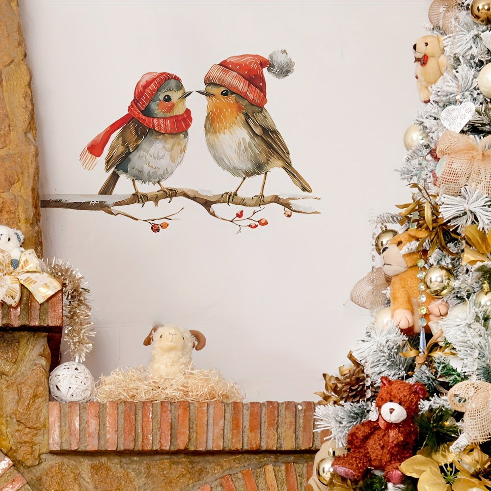 Decorative Art Deco Christmas Birds Window Decals featuring Red Berry Branches Glass Clings. These self-adhesive plastic stickers make the perfect festive home decoration. Each pack features single-use Santa Hat Bird motifs.