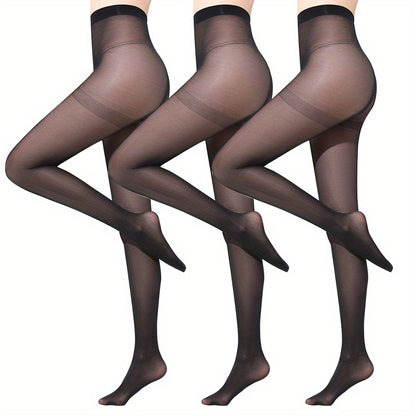 3 Pack of Ultra Thin Sheer Tights: Sexy High Waist Slim Footed Pantyhose for Women