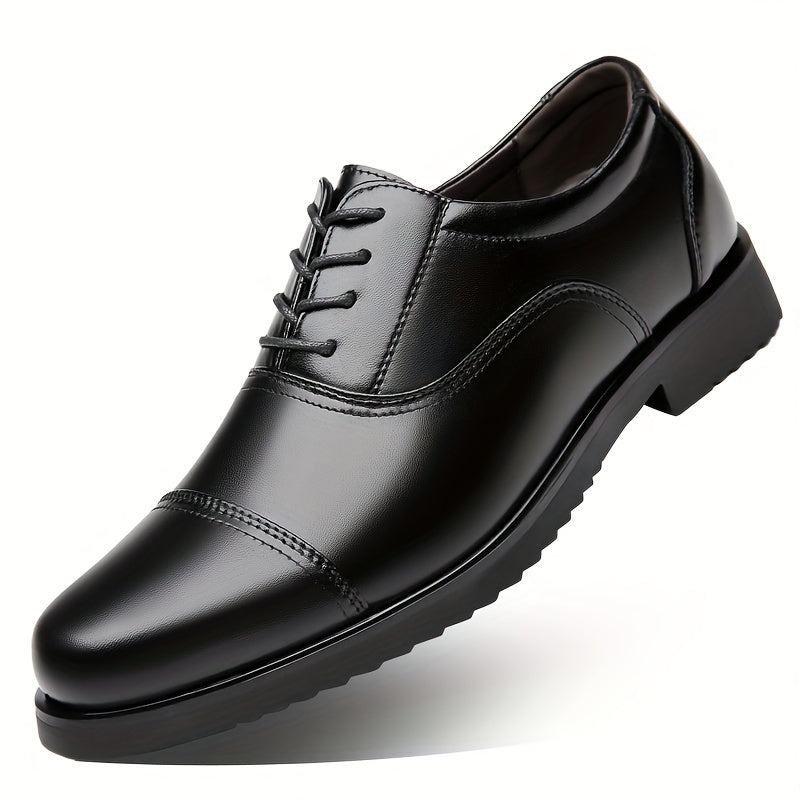 Men's large size lace up casual work and business shoes made of three joint microfiber leather with a rubber sole.