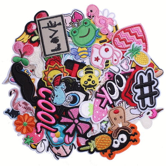 A set of 70 adorable iron-on patches by J.CARP, perfect for embellishing jackets, dresses, hats, backpacks, and jeans. Get creative and add a unique touch to your fashion accessories with these versatile decorative appliques.