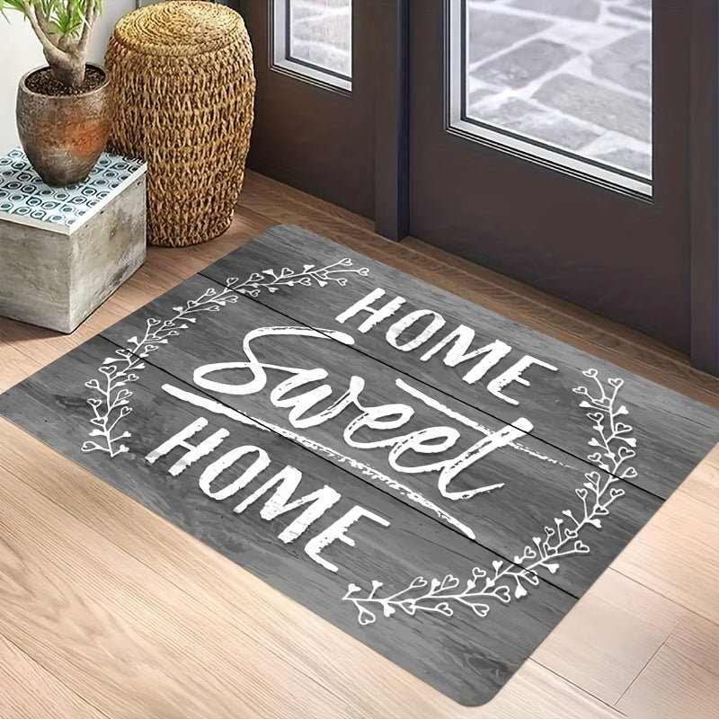 Printed Home Sweet Home Door Mat, 1 Piece, Non-Slip Polyester Rug for Front Door, Living Room, Bedroom. Washable, Rectangular Shape, Low Pile, Machine-Made Home Decor Accent