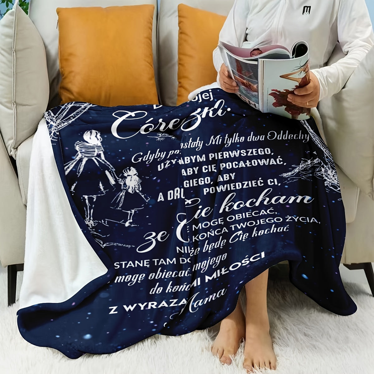 Blue Envelope Polish Letter Throw Blanket - Soft and Cozy, Ideal Daughter Gift from Mom, Made of Long-Lasting Polyester, Provides Year-Round Comfort