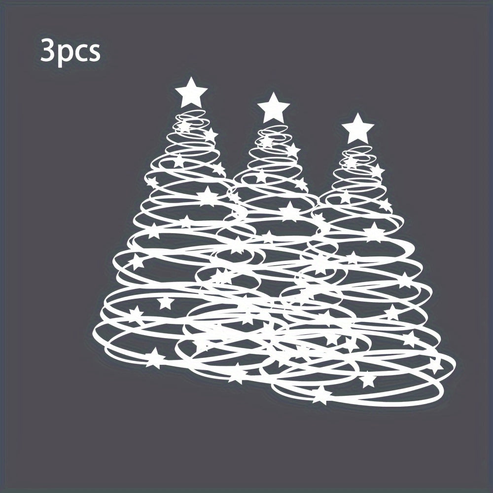 Glass sticker for Christmas tree design with a rustic cartoon look, made of 7mil PVC material with self-adhesive backing. This sticker is reusable and has a matte finish. It is rectangular in shape and perfect for decorating windows and doors in your