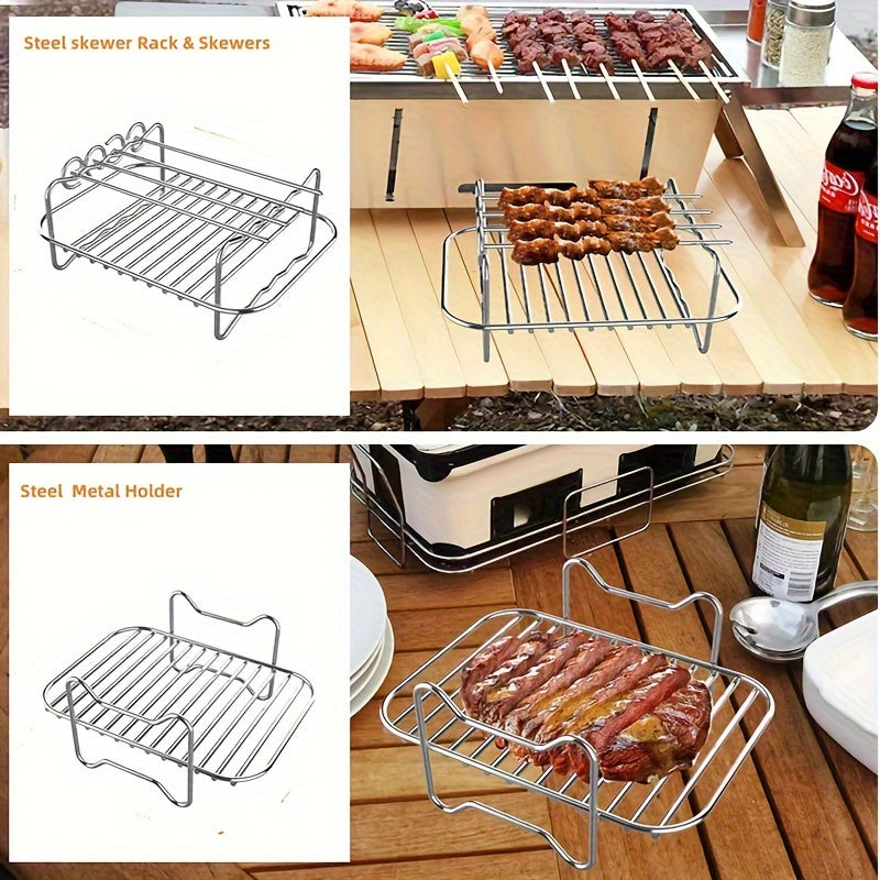 This 7-piece stainless steel grill rack and skewer set is specifically designed for use with the Ninja Foodi Dual Air Fryer. Compatible with the FlexDrawer Air Fryer AF500UK 10.4L and XL Air Fryer Oven accessories, this set offers uniform heat transfer