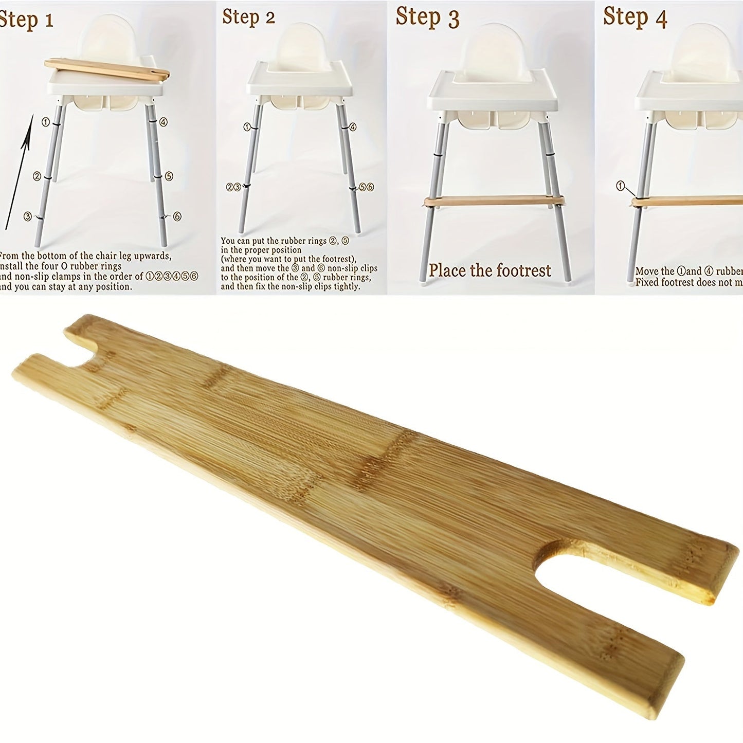 Bamboo High Chair Footrest with Adjustable Non-Slip Design - Yellow Natural Wood Accessory for IKEA Compatible Chairs