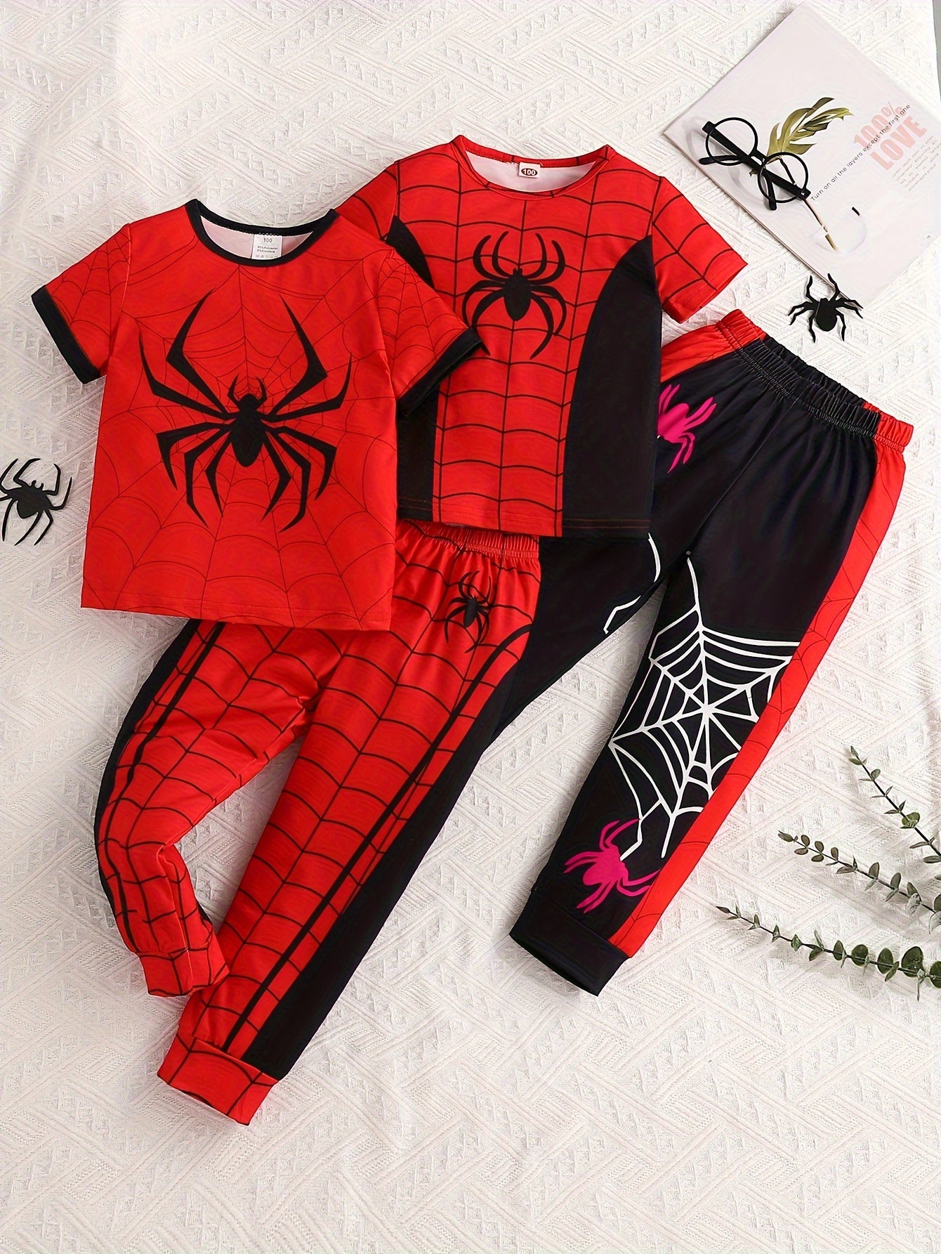 2024 boy's Spider pattern T-shirt and pants set for Spring and Summer collection.