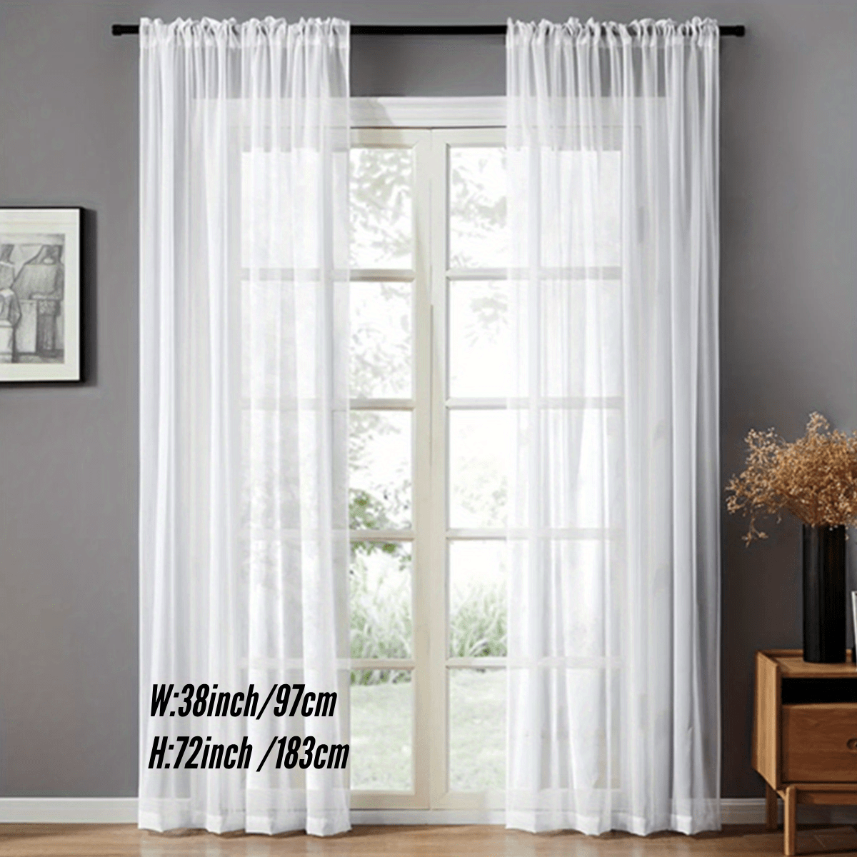 Pair of Sheer Voile Curtains with Rod Pocket for Kitchen, Bedroom, and Living Room Home Decor