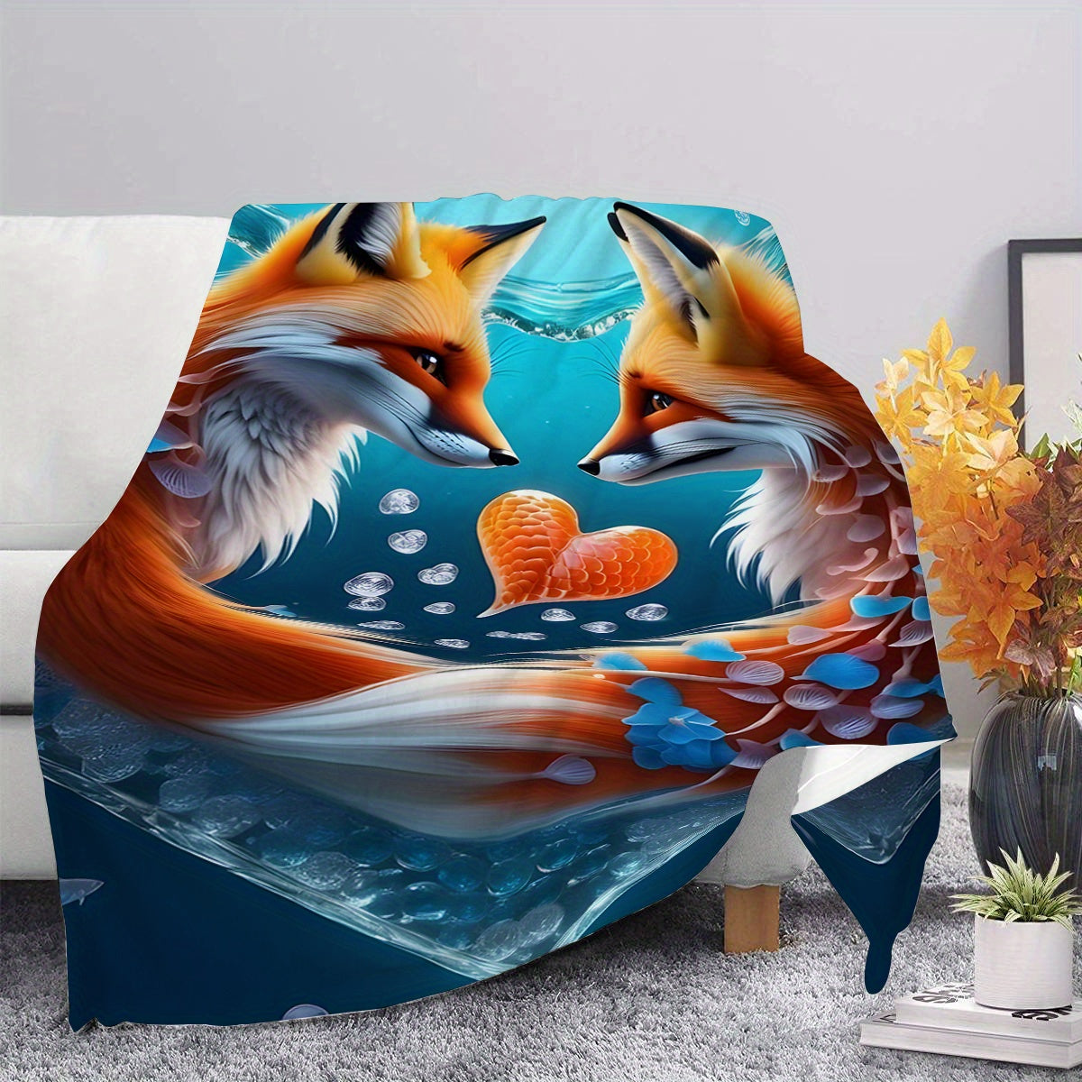 Our versatile Love Fox Print Soft Throw Blanket is the perfect all-season gift. Featuring a contemporary style and made from cozy polyester flannel, this blanket is adorned with a digital print of foxes. It is machine washable and has a fabric weight of