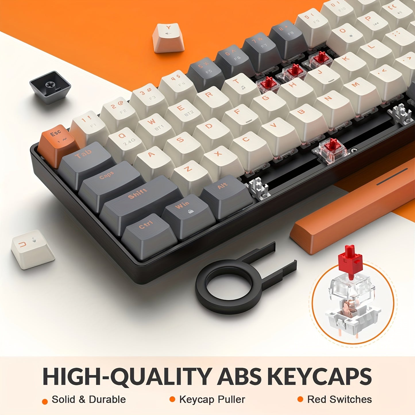 K68 Keyboard: 60% Wireless Mech., BT 5.0/2.4GHz, 2-in-1 Receiver, 68 Hot Swappable Keys, PC/Mac/Xbox/Smartphone