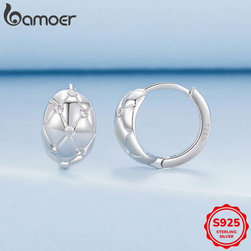 Stylish Women's Hoop Earrings - Timeless Minimalist Design, Crafted from 925 Sterling Silver with Elegant Cubic Zirconia Details, Safe for Sensitive Skin, Ideal for Festivals and Celebrations, Versatile for Any Season, Unique Rhombus Pattern, Lightweight