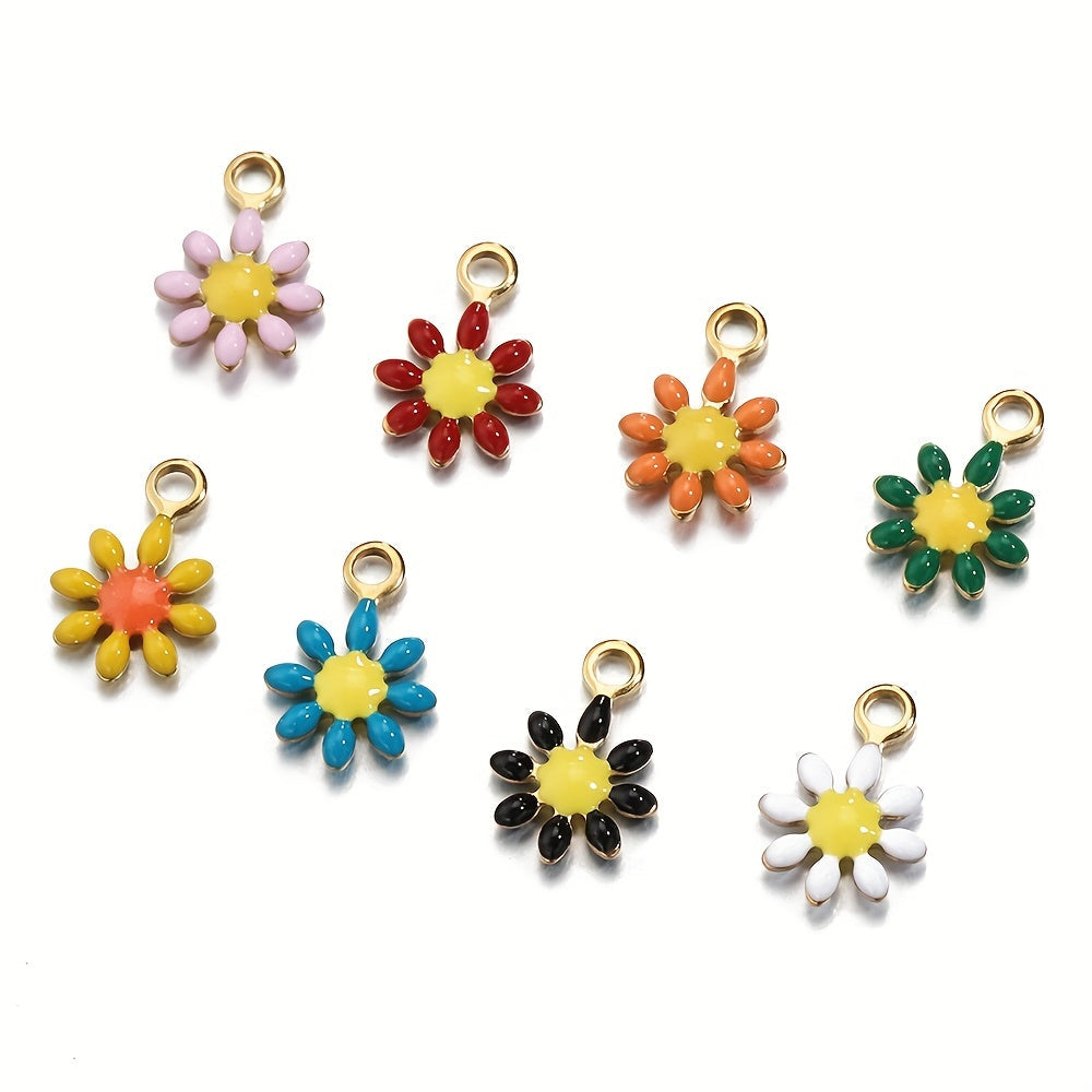 20 pieces of golden-colored stainless steel enamel daisy flower charms pendants for making bracelets, necklaces, and other DIY jewelry projects that won't fade.