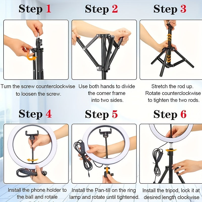 12-дюймовый светодиодный кольцевой светильник для селфи с штативом и гибким держателем для телефона - питание от USB, регулируемая яркость, идеально подходит для фотографов