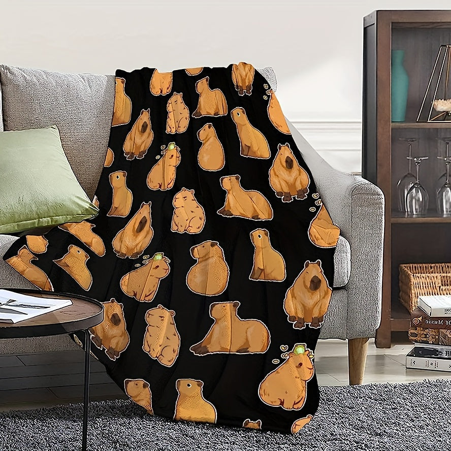 Soft flannel blanket featuring cute capybaras, perfect as a gift for animal lovers. Ideal for cozying up on the couch, in the bedroom, or while camping or traveling. Suitable for use in the office as well.