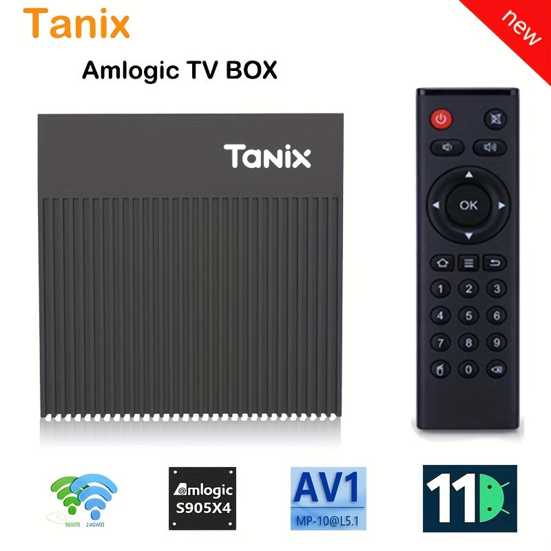 Tanix X4 Android TV Box with Amlogic S905X4, Android 11.0, 4GB RAM, 32GB/64GB ROM, 2.4G & 5G Wifi, 100m LAN, set-top box media player.