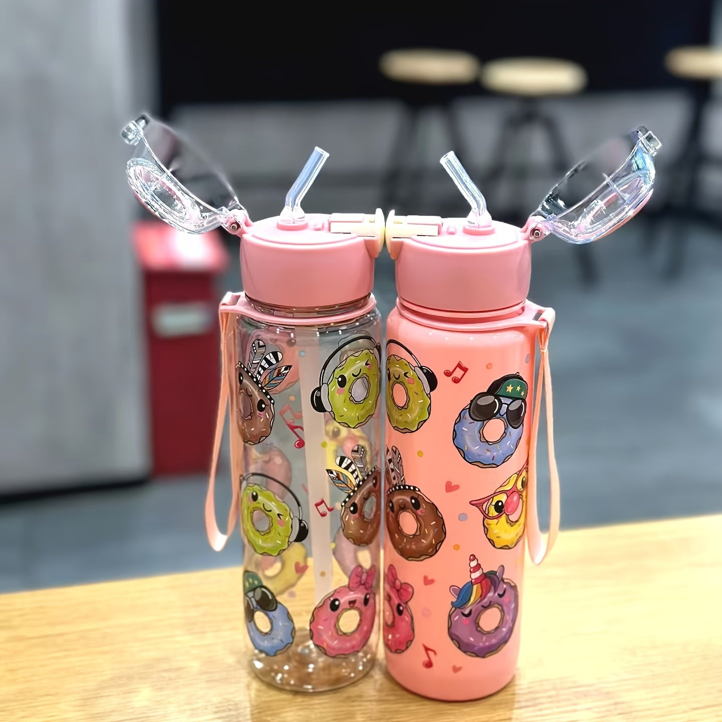 Cute Donut Design Water Bottle, 700ml, BPA-free, High-Temp Resistant, Portable, Anti-Leak, Great for Outdoor Activities, Ideal Holiday Gift