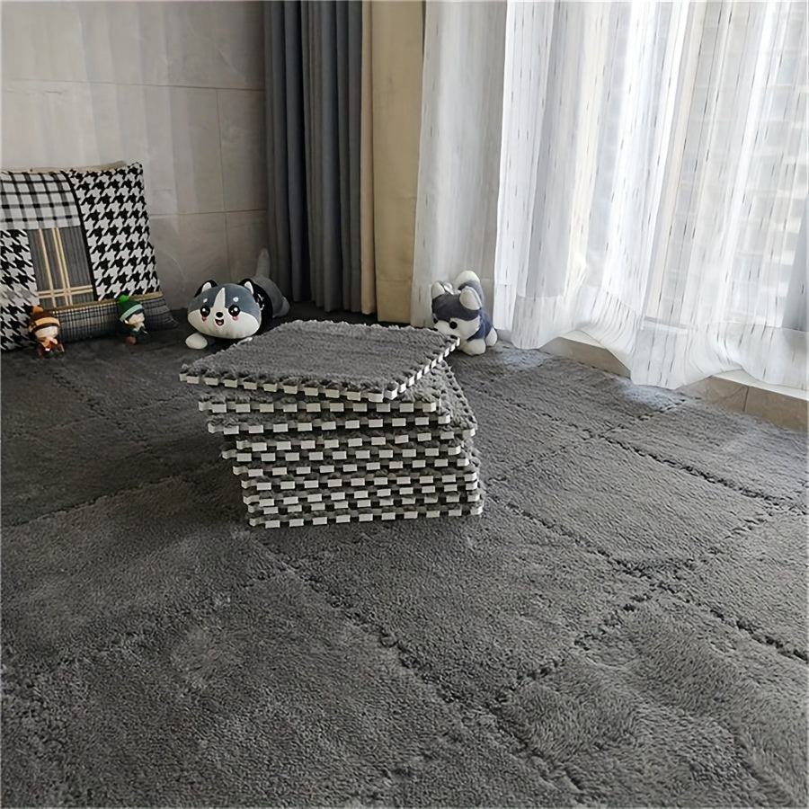 20 Thickened bedroom/living room carpets for full coverage. Warm, machine washable, non-slip, 29.97x29.97cm, made of polyester & EVA for indoor use.